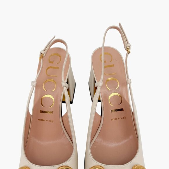 Gucci Baby Horsebit White Leather Slingback Pumps Block Heels Size 37.5 US 7.5 - Picture 5 of 15